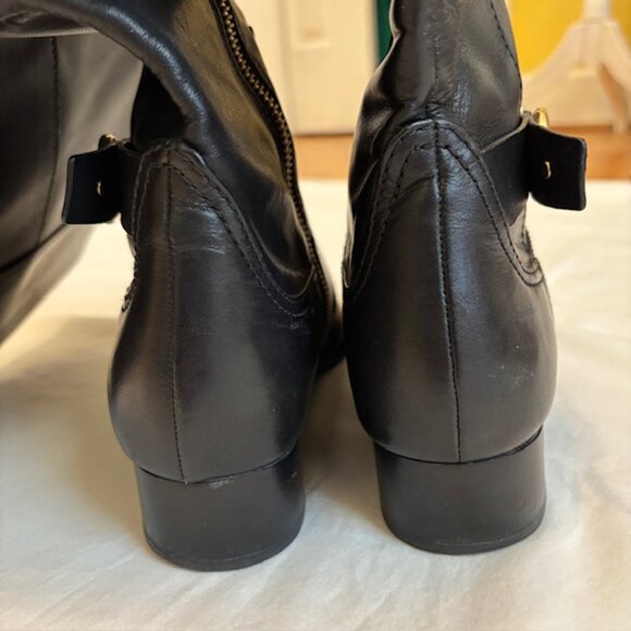 Michael Kors Black Leather Tall Boots with Gold Tone Logo Accent Size 8M - Picture 7 of 11